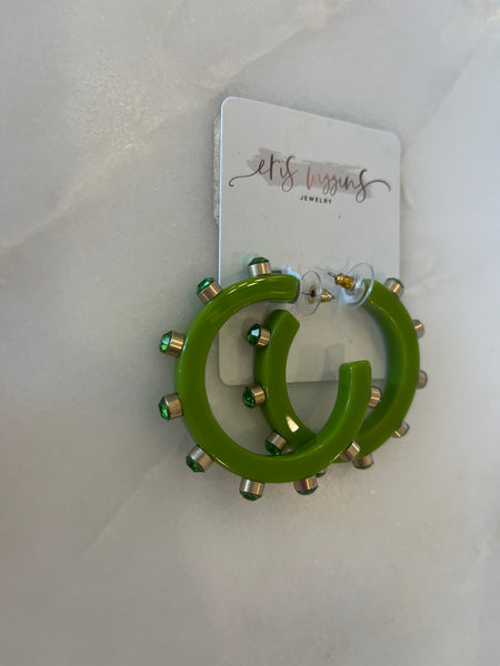 Embellished Hoop Earrings - Lime