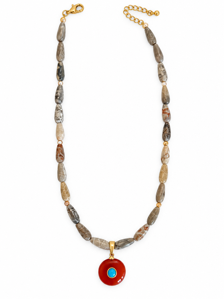 Taupe and Orange Necklace
