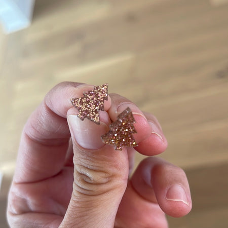 Rose Gold Christmas Tree Stud Earrings
