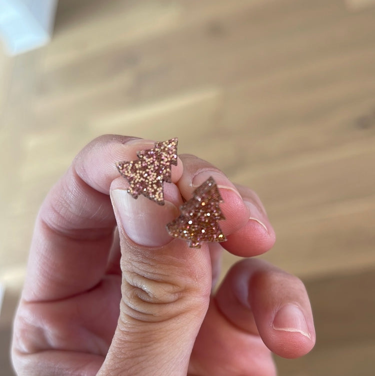 Rose Gold Christmas Tree Stud Earrings