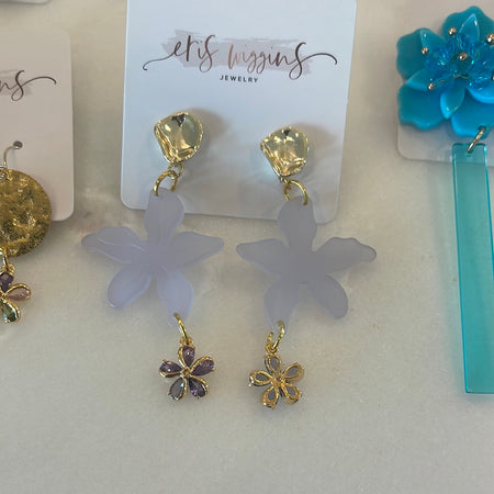 Purple flower resin earrings