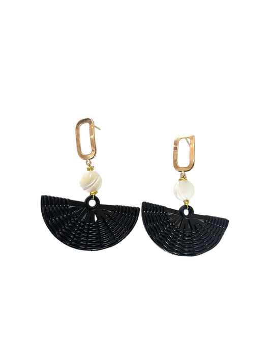 Black Basket Earrings - Pearl