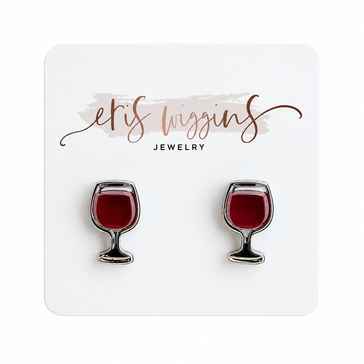Red Wine Glass Stud Earrings