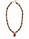 Brown Necklace with Orange Pendant
