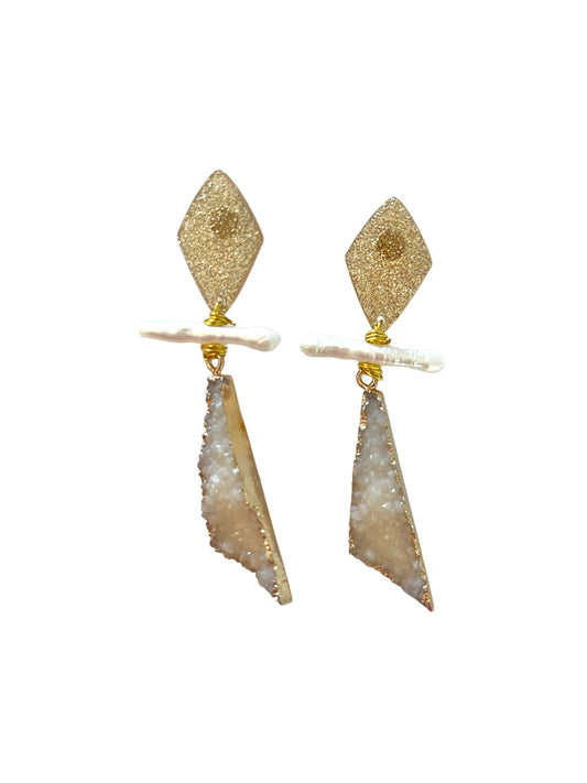 Gold glitter druzy earrings