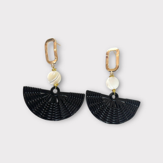 Black Basket Earrings - Pearl