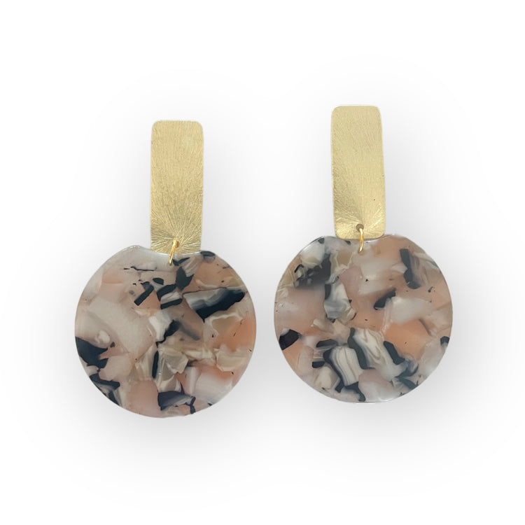 Brown Rectangle Marble Earrings