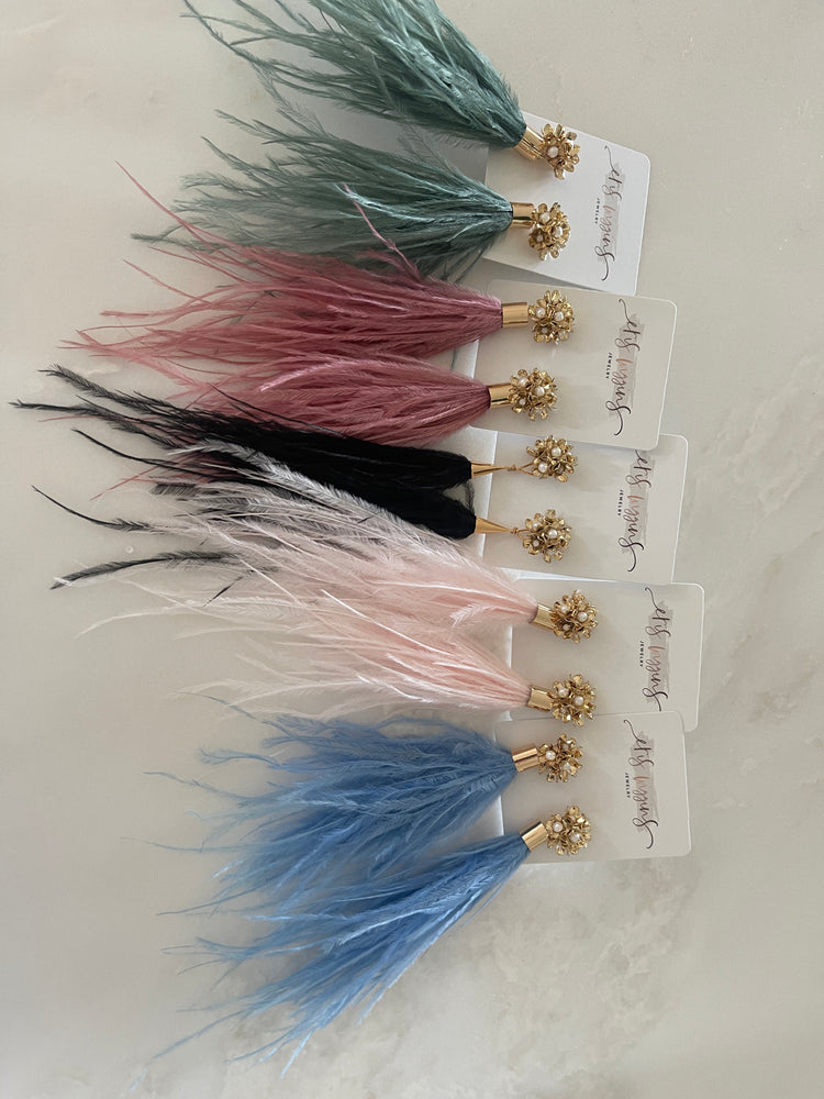 Feather Earrings - Pearl Ball