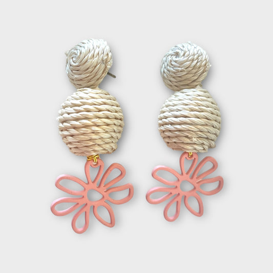 Rattan Pink Flower Earrings