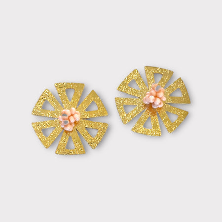 Peach Burst Flower Stud Earrings