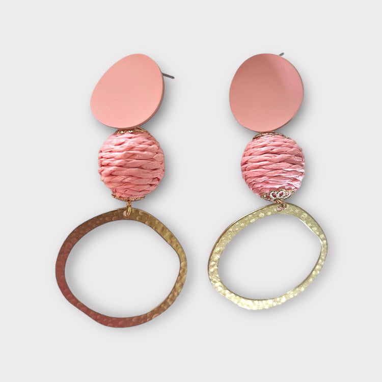 Pink Rope Circle Pendant Earrings