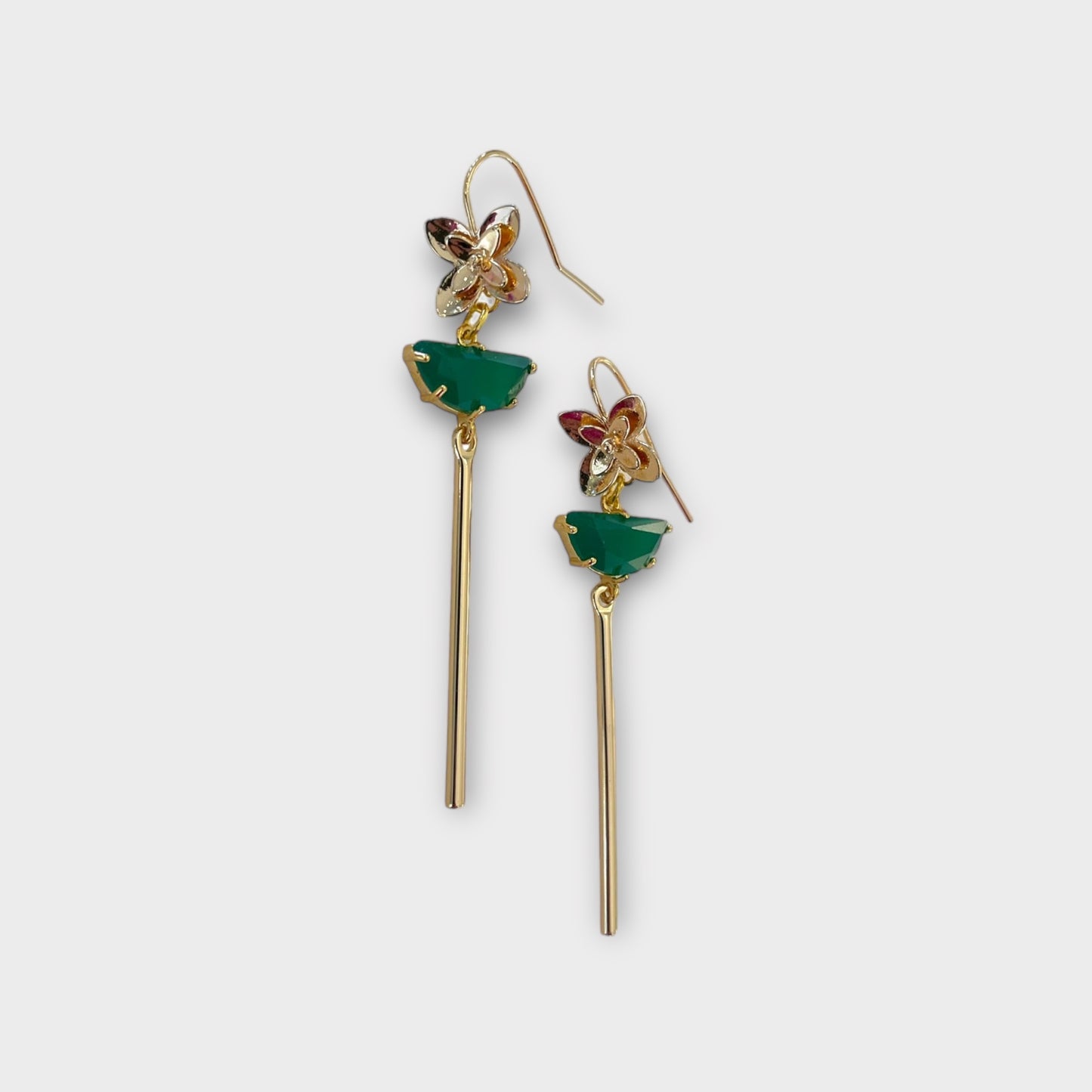 Green Gem Bar Earrings