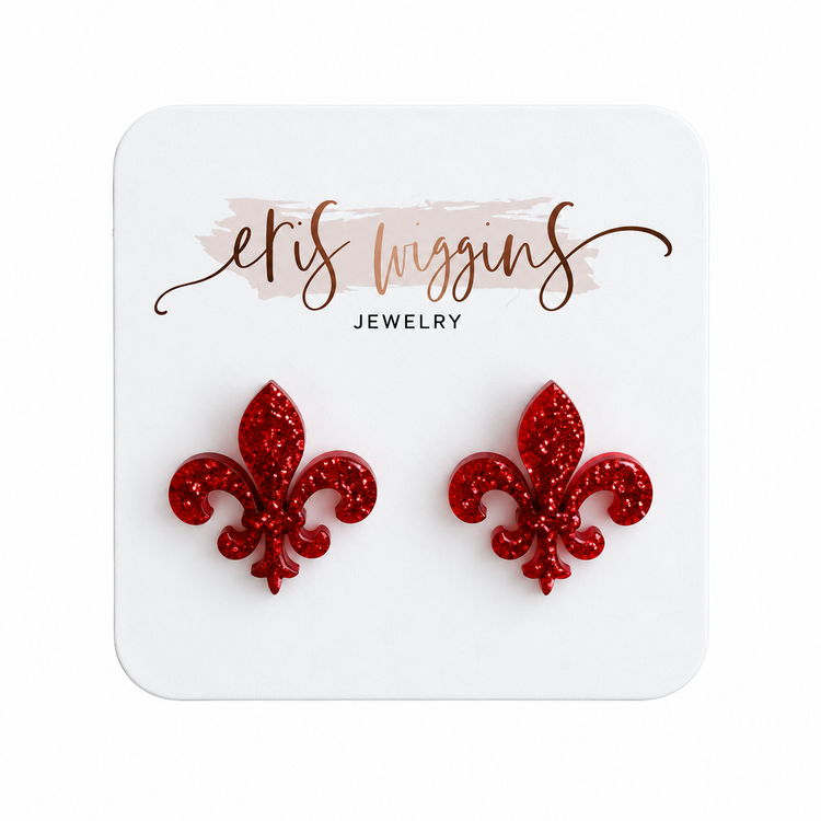 Fleur de Lis Stud Earrings - Red