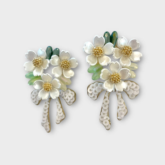 Green Wreath Bow Earrings