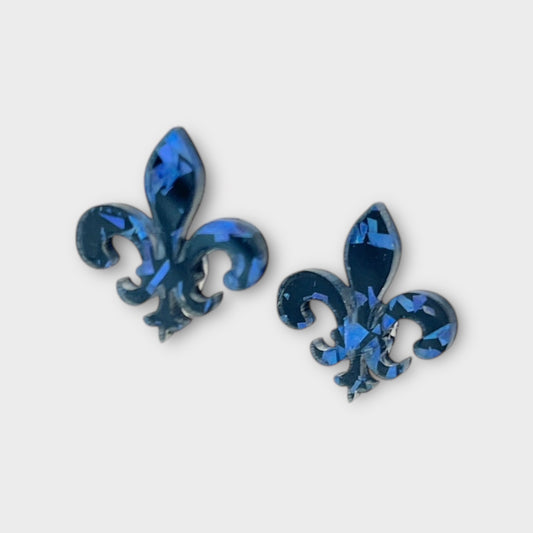 Fleur de Lis Stud Earrings - Blue