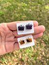 Crown Stud earrings - Mardi Gras glitter/Gold Mirrored
