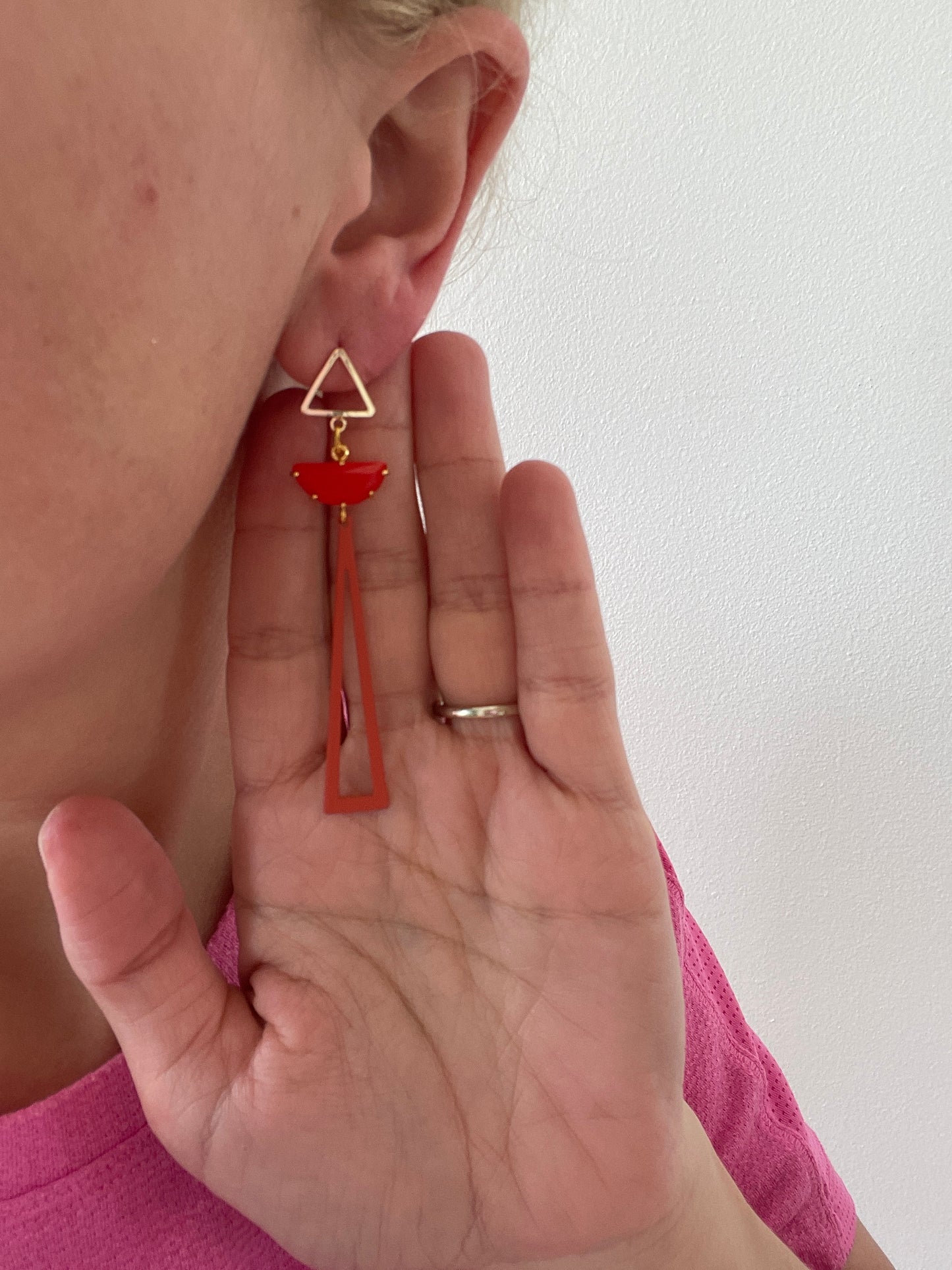 Orange Triangle Earrings