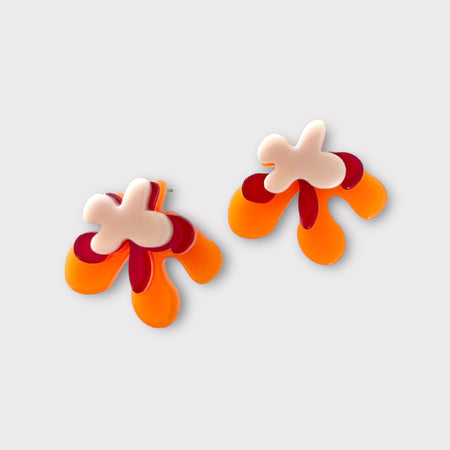 Wavy Statement Stud Earrings  - Orange