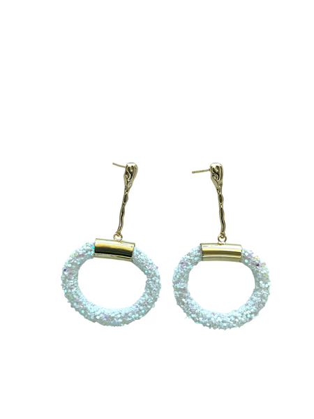 Bar Sparkle Pendant Earrings - White