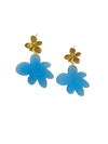 Brass Blue Flower Drop Earrings