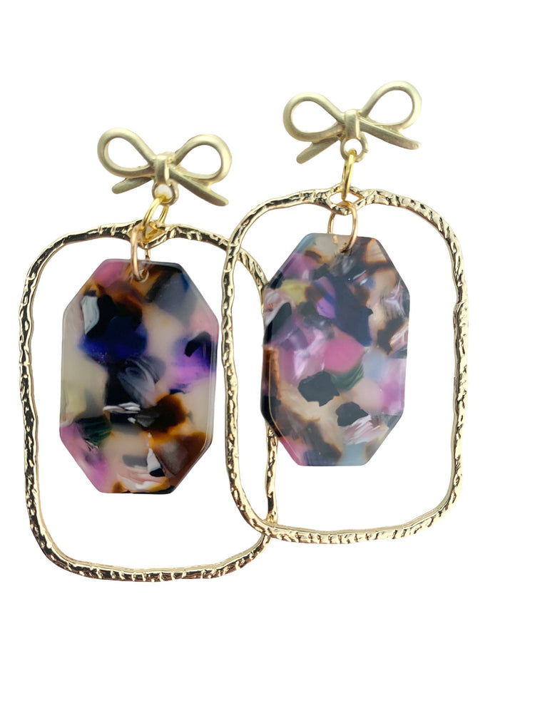 Multicolor Bow Shield Earrings