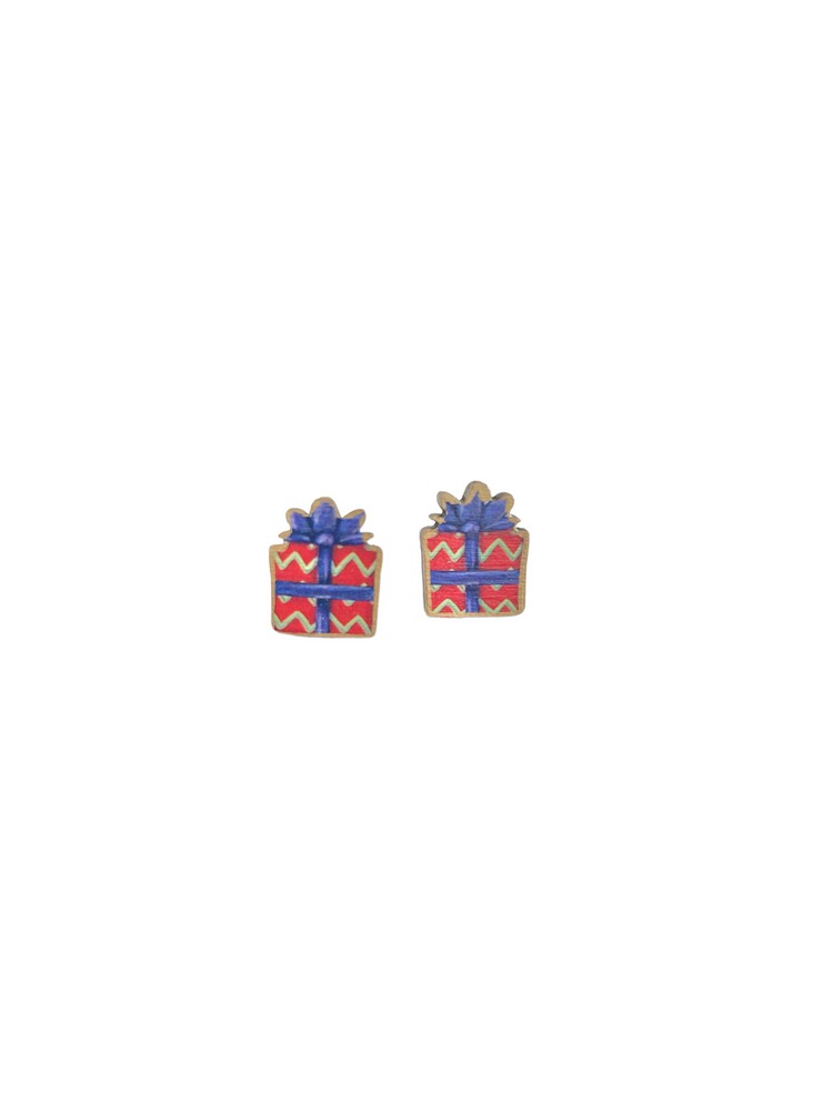Painted Wood Present Earrings